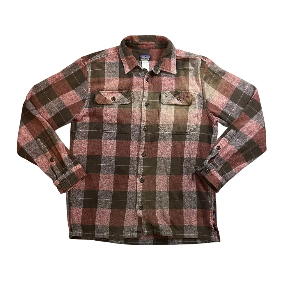 Patagonia Mens Organic Cotton Plaid Fjord Flannel Shirt Red Medium